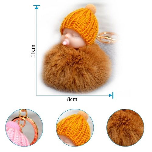 Cute Nipple Knitted Hat Sleeping Baby Doll Fake Fur Fluffy Keychain