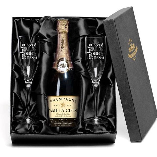 Champagne with Personalised Label and Flutes Gift Set