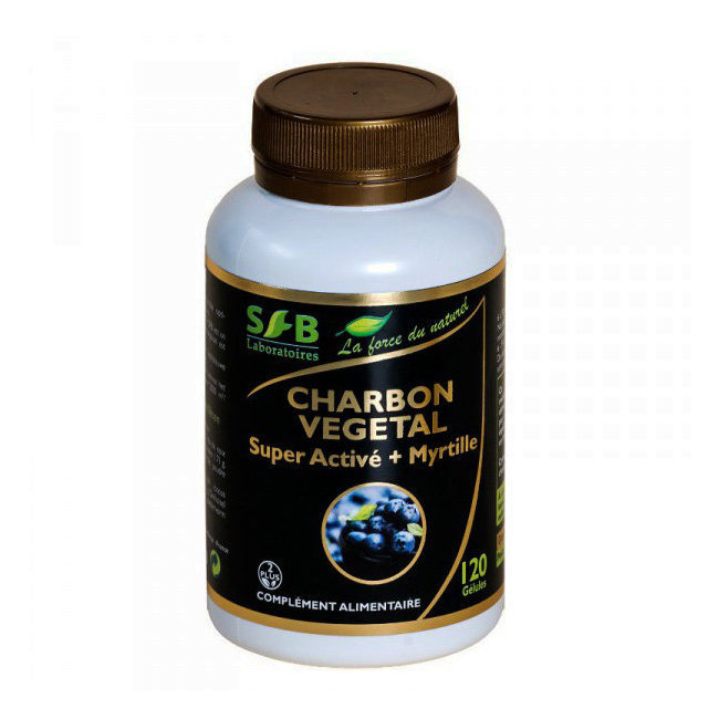 Charbon végétal Super activé et Myrtille 240mg - 120 gélules