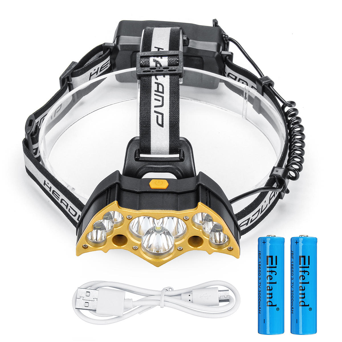 Elfeland 5000LM Headlamp with 18650 Batteries USB Rechargeable Camping Lamp Hunting Cycling Flashlight