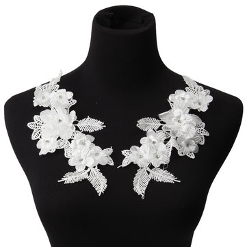 White Flower Embroidery Crystal Lace Appliqued