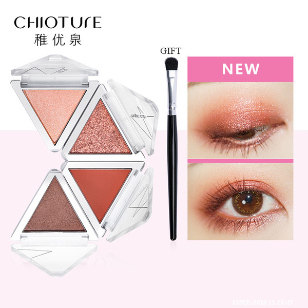 chioture 4 colors eyeshadow palette makeup cosmetics glitter metallic nude green orange soft professional mini shadow kit