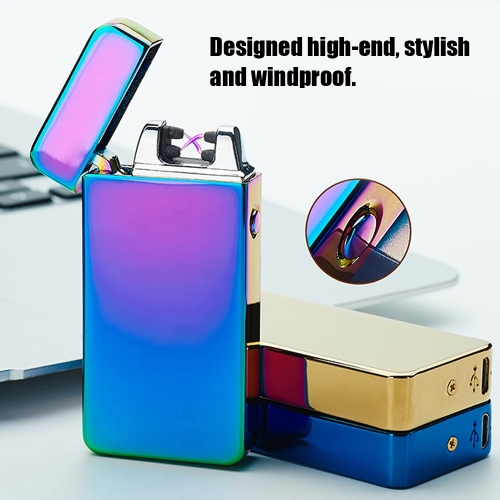 Classic USB Rechargeable Electronic Hit Fire Machine Windproof Flameless Metal Smoking Cigarette Lighters of Double Arc