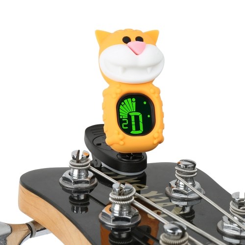 Cute Cartoon Cat Clip-On Tuner Pantalla LCD para Guitarra Chromatic Bass Ukulele Violin