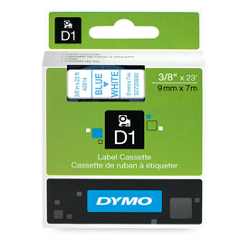 Dymo 40914 D1 9mm x 7m Blue on White Tape