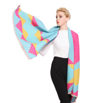LYZA Women Oversize Reversible Shawl Skin-Friendly Fleece Winter Warm Scarves Plaid Print Cape
