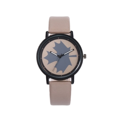 Reloj de pulsera con patrón de arce para mujer, caja de aleación de moda, reloj de cuarzo con banda de cuero
