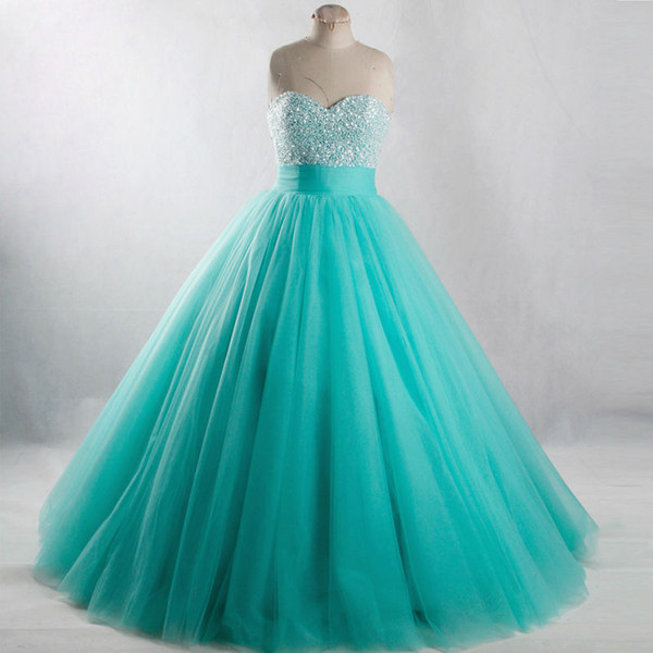 2018 New Beautiful Ball Gown Beading Tulle Long Quinceanera Dresses Crystals For 15 Years Sweet 16 Plus Size Prom Party Gown QC1023