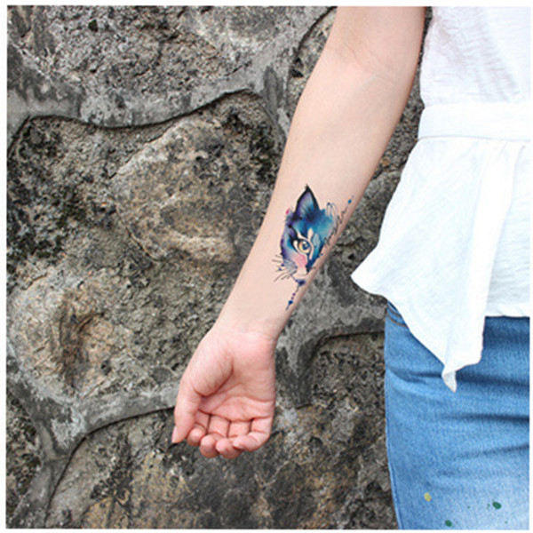 water transfer fake tattoo sticker blue half face cat waterproof temporary tatto flash tatoo for woman man kids
