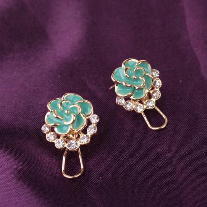 Fashion Crystal Stud Peony Camellia Earrings