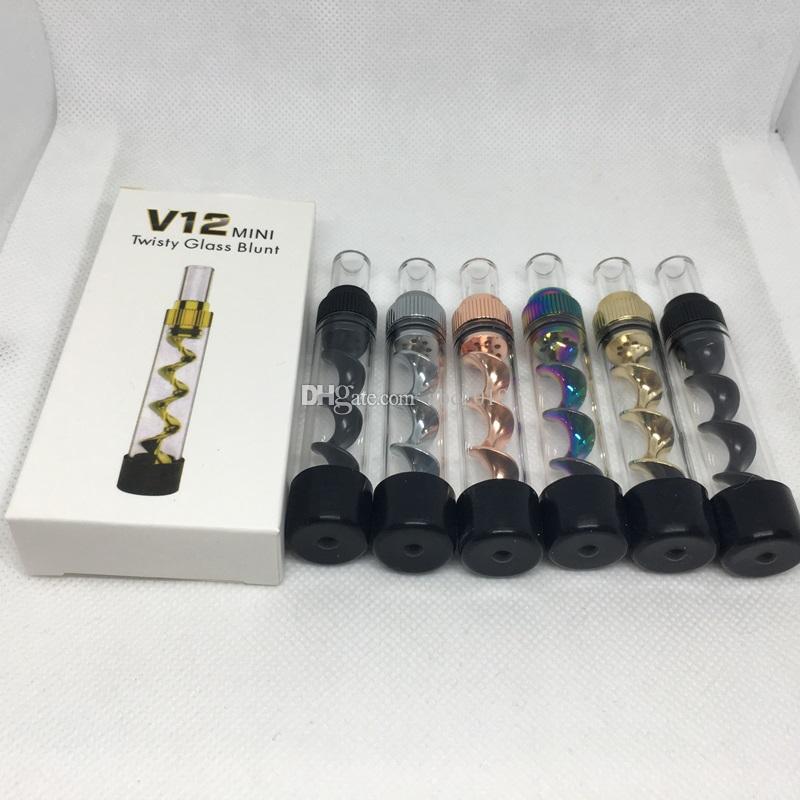 V12 mini glass pipe Twisty Glass Blunt Kit grinder Filter System More Accessories herbal Pipes V12 glass pipes DHL Free