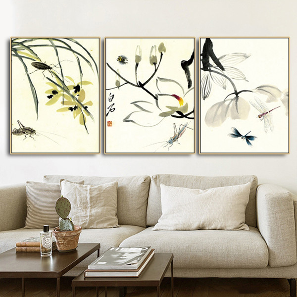 flowers qi baishi wall pictures poster print canvas painting calligraphy decorative for living room bedroom home decor frameless