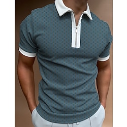 Men's Collar Polo Shirt Golf Shirt Geometry Collar Green Outdoor Street Short Sleeve Zipper Print Clothing Apparel Fashion Sportswear Casual Comfortable / Summer / Regular Fit / Summer Lightinthebox