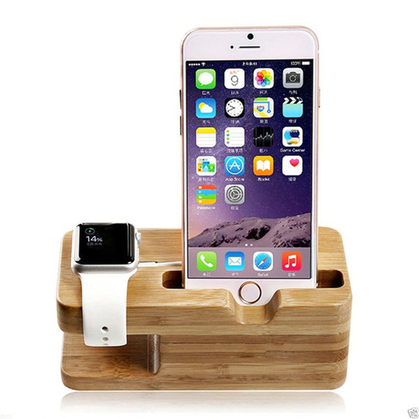 Bamboo Wood 2 in 1 Charging Dock Desktop charger Station Cell Phone Stand Holder Bracket Support For iphone accessories Watch Mobile Phone