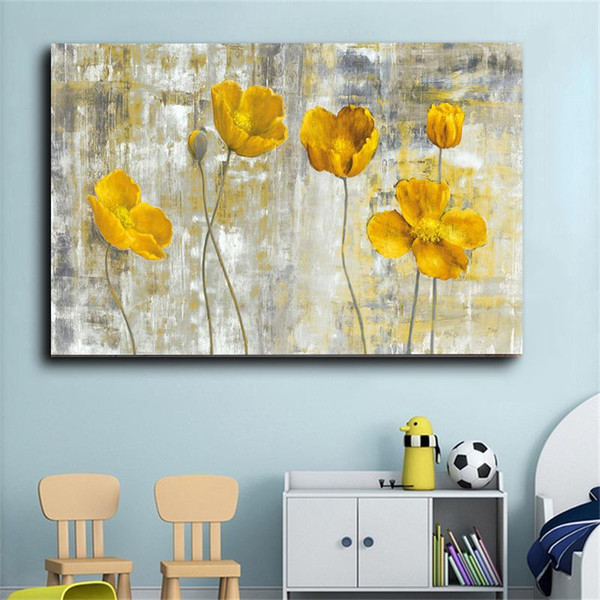 Abstract Yellow Flowers Canvas Painting Wall Art Pictures For Living Room Decor Nordic Style Modern Home Decorative Picture