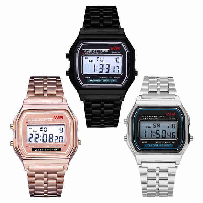 Multifunction WR F91W F-91W Fashion Ultra-thin Watches metal watchband LED Change Watch Sport A159W Men Women Sport Watches Watch