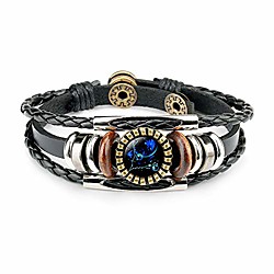 12 zodiac constellation bracelet, leather hand-woven galaxy astrology luminous adjustable snap buckle wristband-retro fashion (best friend's constellation gift) Lightinthebox