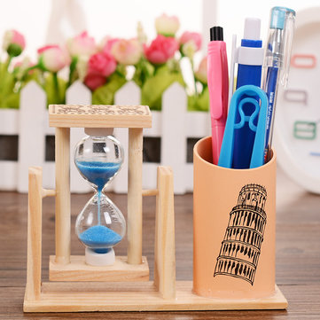 Creative Hourglass Wooden Pen Holder Sandglass Office Accessories Home Decor