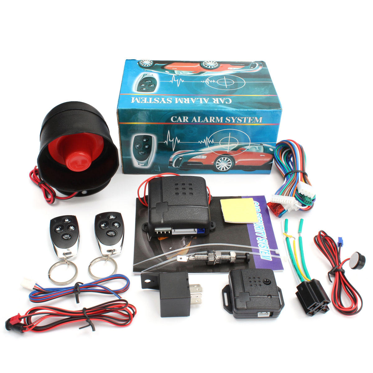 Universal 12V Car Alarm System Auto Burglar Protection Security Keyless with 2 Remote And Alarm Horn