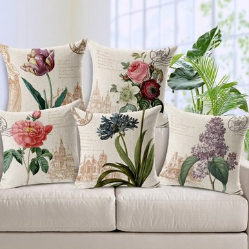 Country Style Flower Architecture Printing Pillow Case