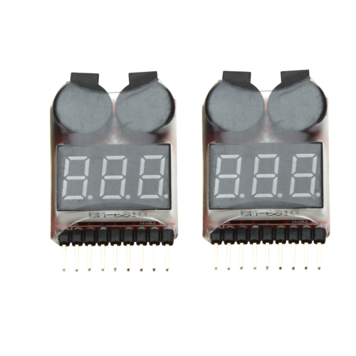 2Pcs 1-8S Indicator RC Li-ion Lipo Battery Tester Low Voltage Buzzer Alarm