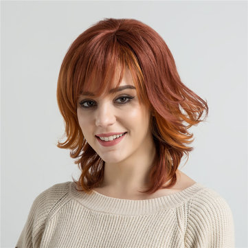 Orange Red Real Human Short Hair Wigs