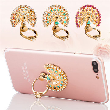 BINBO Rhinestone Shining Crown Peacock Secure Grip Anti-drop Ring Bracket Phone Holder Desktop Stand