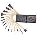 15PCS Bleached Wooden Handle Makeup Brush Set with Elegant Black Pouch