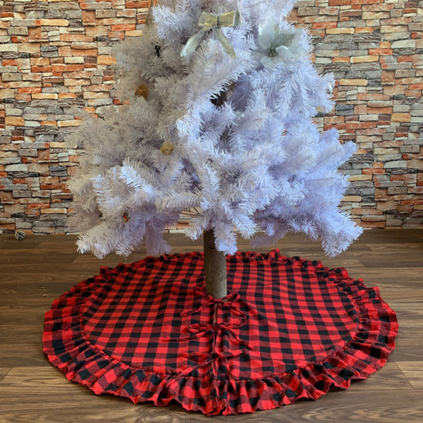 Christmas Tree Skirt Invisible Plaid Plush Nylon Clasp Xmas Tree Decorative Mat Christmas Decoration For Home