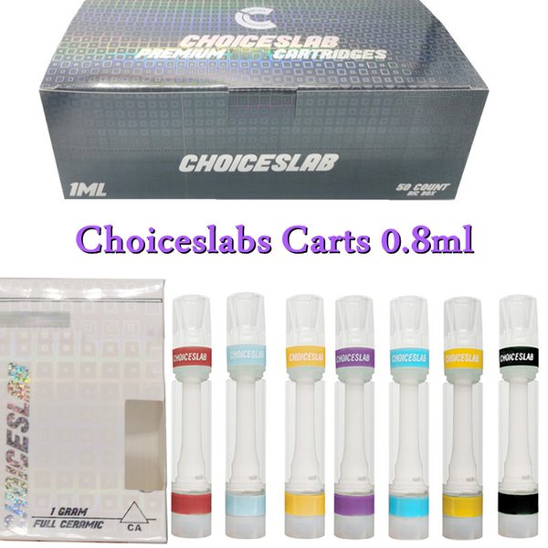 Choiceslab Thick Oil Vape Cartridges 0.8ml Full Ceramic Carts E Cigarettes Empty Disposable Vaporizer Pen 510 Thread Snap on Tip Atomizers 10 colors Choices