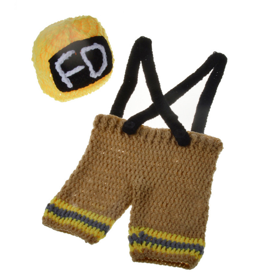 Firemen Design Baby Knitted Photography Prop Hat and Pants Set