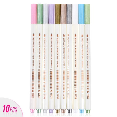 10pcs/ Set Metallic Color Marker Pen Marking Highlighting with Brush Tip for Photo Album DIY School Office Supplies