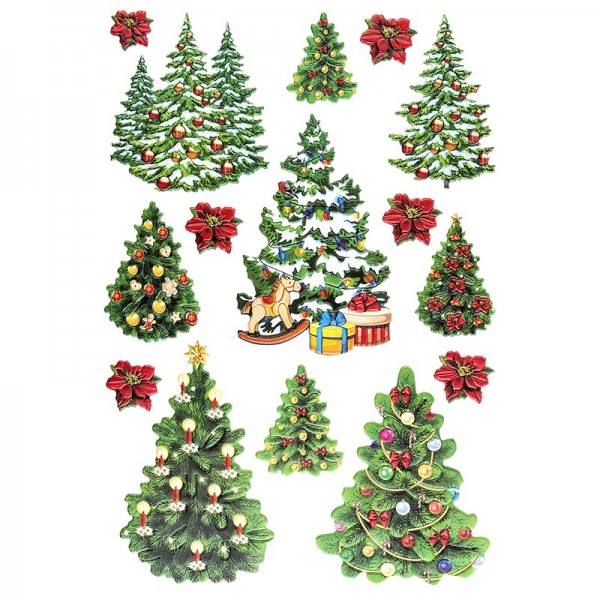 3-D Relief-Sticker, Weihnachtsbäume, verschiedene Größe, selbstklebend