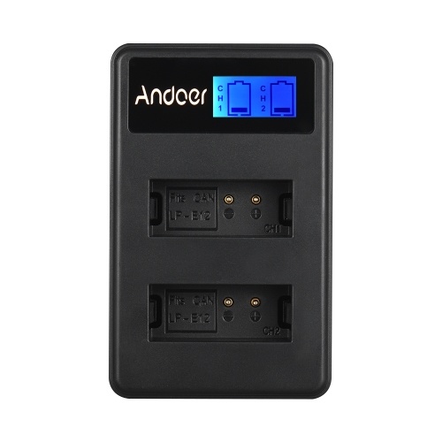 Andoer LCD2-LPE12 Compact Dual Channel LCD Camera Battery Charger USB Input LCD Display for Canon LP-E12 Camera Battery for Canon Rebel SL1, EOS-M, EOS M2, EOS M10, EOS M50, EOS M100 Mirrorless Digital Camera