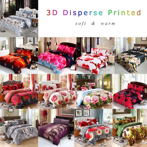 4pcs Reina tamaño 3D impreso ropa de cama Set ropa de cama hogar Textiles Tigre y patrón de la flor de lis del edredón funda + sábana + 2 fundas para almohadas