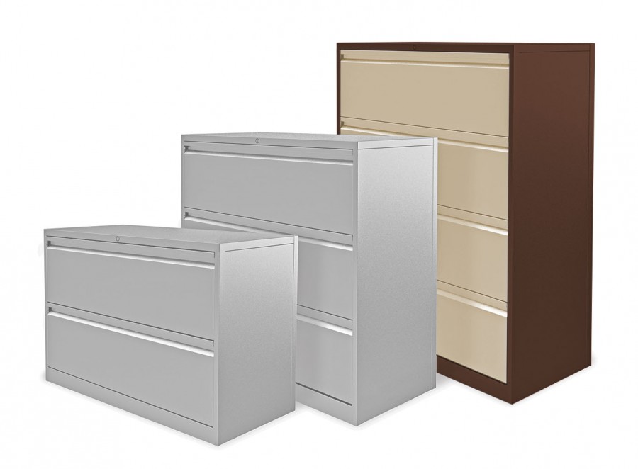 Executive Side Filing Cabinet- 4 Individual Locking Drawers- Brown and Beige