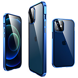Magnetic Adsorption Case For iPhone 12 Pro Max Front and Back Tempered Glass Full Screen Coverage Metal Frame Clear Cover Bumper Case with Camera Lens Protector for iPhone 12 Mini miniinthebox