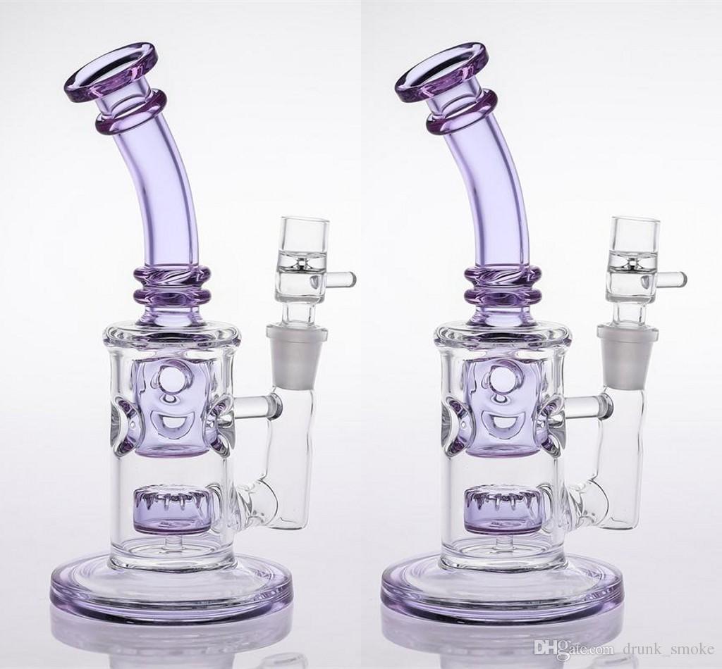 Purple Glass Bongs Water Pipes Double Layers 20cm Tall 14.4mm Joint smoking water pipes Dab Oil Rig free shipping Hookahs IN STOCK