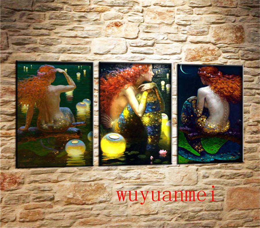 Mermaid , 3 Pieces Home Decor HD Printed Modern Art Painting on Canvas (Unframed/Framed)