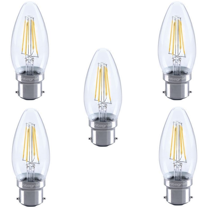 Integral LED Full Glass Candle Bulb B22 4.5W (40W) 2700K Dimmable Lamp - 5 Pack