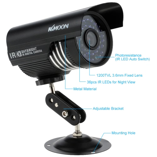 KKmoon 1200TVL vigilancia seguridad al aire libre cámara de CCTV analógica IR-CUT noche Ve el impermeable