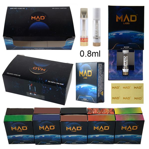 Newest Mad Labs Atomizers Vape Cartridges Packaging 0.8ml White Gold Ceramic Cartridge Carts Empty Thick Oil Dab Pen Wax Vaporizer 510 Thread E Cigarettes