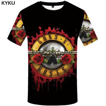 KYKU Roses And Guns T shirt Band Tops Guns N Roses Clothing  Tshirt  Shirts  Tees Men Funny 2017 Hip hop Sexy High Quality