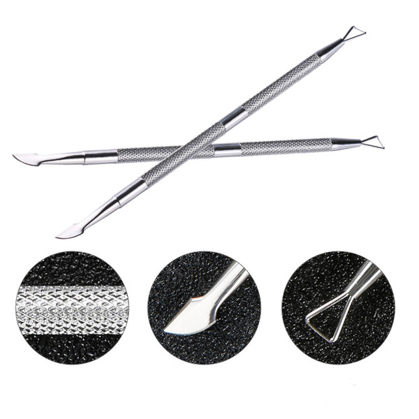 10 pcs/lot 2 way stainless steel nail polish uv gel remover stick triangle rod tool manicure cleaner cuticle pusher dead skin
