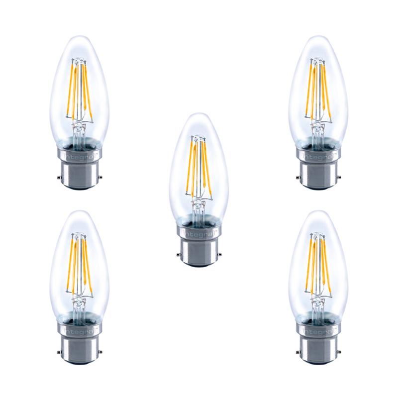 Integral LED Glass Candle Bulb B22 4W (40W) 2700K Non-Dimmable Lamp - 5 Pack