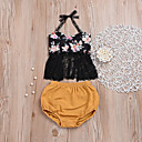 bebê Para Meninas Activo Praia Floral Estampado Sem Manga Curto Curto Algodão / Poliéster Conjunto Preto / Bébé