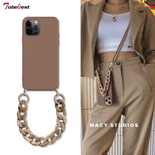 INS Crossbody Lanyard Necklace Marble Chain Silicone Cases Wrist Strap Soft TPU Case for Iphone 13 12 Mini 11 Pro XS Max XR X 8 7 6S 6 Plus SE Cover