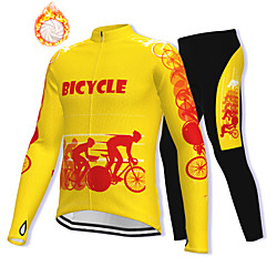 21Grams Homme Manches Longues Veste avec Pantalon de Vélo Cyclisme Hiver Toison Spandex Noir / jaune. Vélo Doublure Polaire Chaud Des sports Graphique VTT Vélo tout terrain Vélo Route Vêtement Tenue