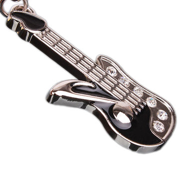 Cute Silver Keychain Mini Guitar Key Ring Chain Swarovski Crystal