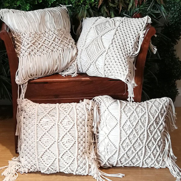 macrame hand-woven cotton thread pillow covers 100% cotton linen geometry bohemia cushion covers home decor 45*45cm pillow case